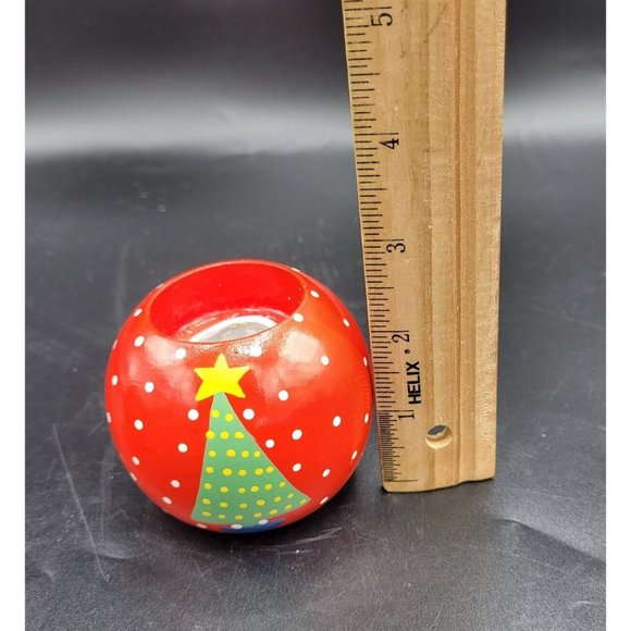 Wooden Christmas Tree Handpainted 2.5" X 2.5" Votive Candleholder Pair - Picture 5 of 10